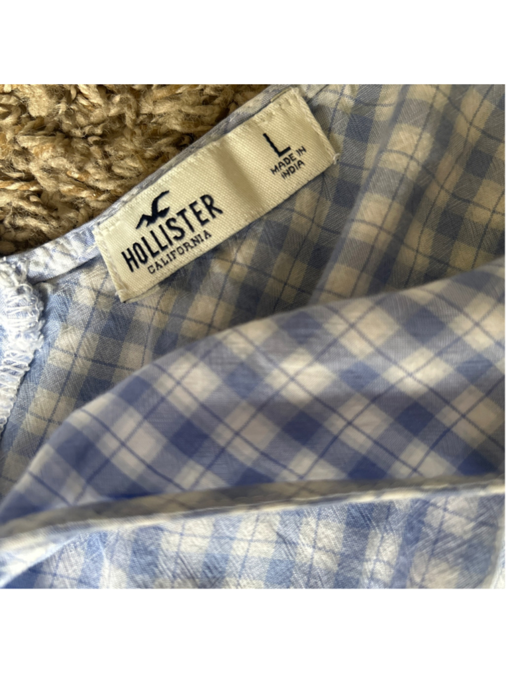 Women's Hollister Blue White Gingham Plaid Tank Top L - Picture 2 of 4